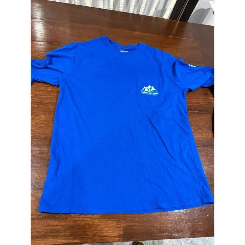 Vineyard Vines Mountain Graphic Long Sleeve Pocket T Shirt Blue Men’s Medium